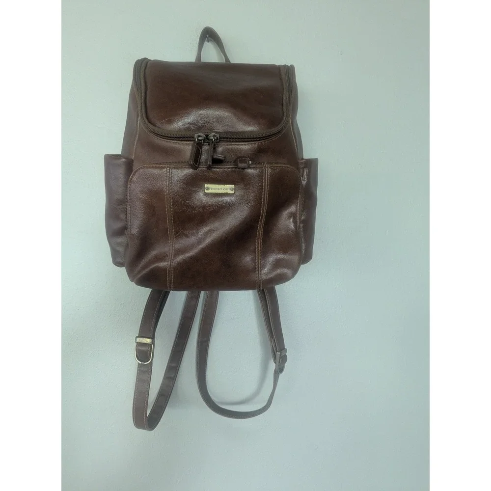 Connections Brown Faux Leather Shoulder Bag  Zip Top Handbag Brown